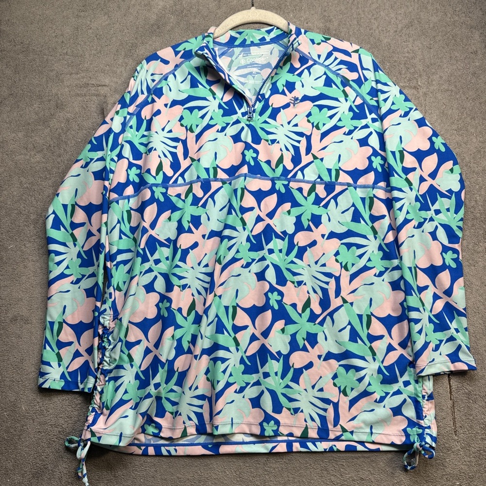 Coolibar Youth UPF 50+ Quarter Zip Swim Shirt Multicolor Print XL Sun Protection